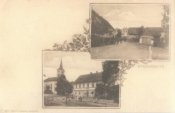 Střed obce s kaplí, obecná škola (dnes obecní úřad a obchod) 1905